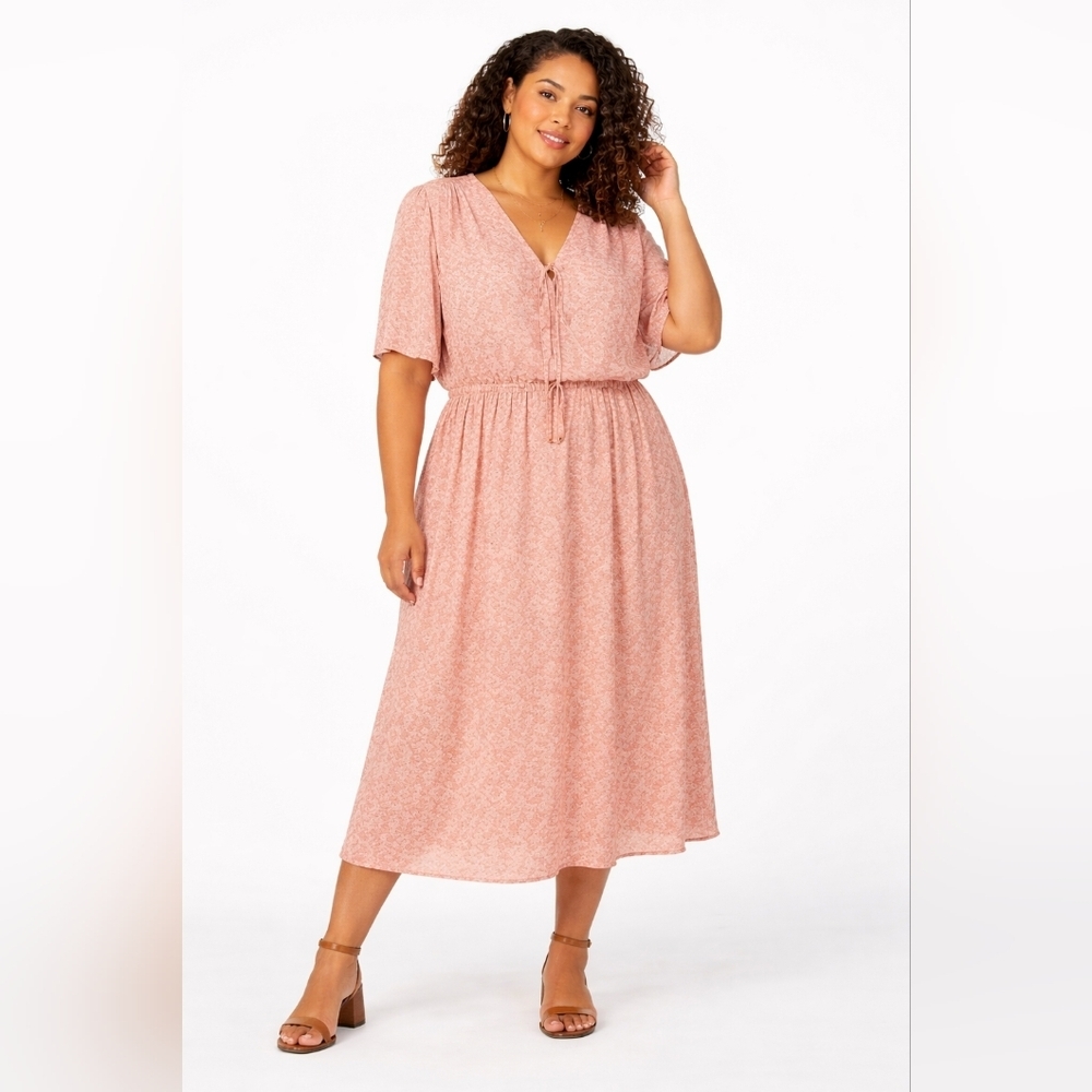Black Tape Plus Size Boho Midi Dress 1X Flutter Sleeve Tie Front
